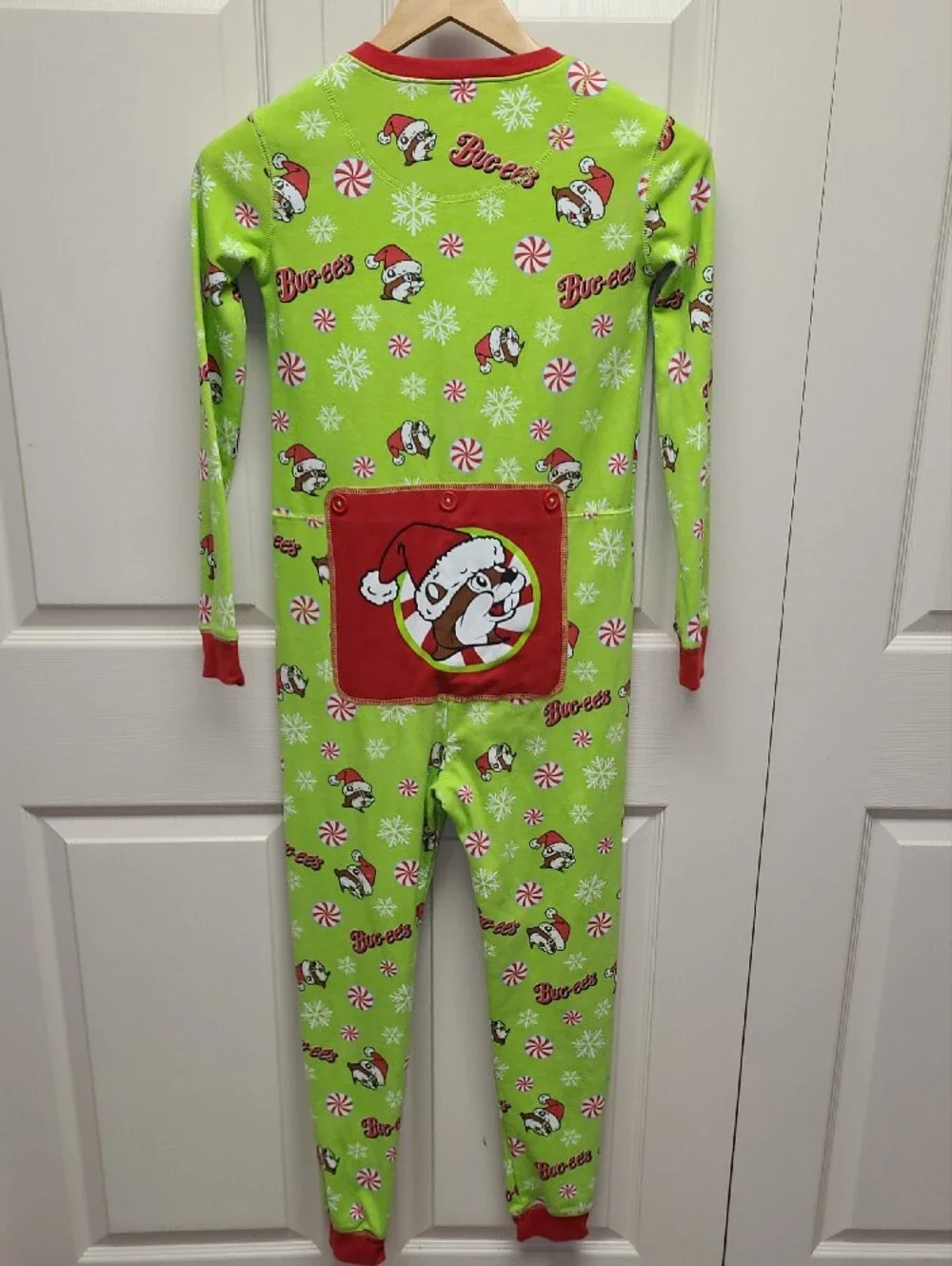 Festive Buc-ee's Lime Green Kids Christmas Holiday One piece Zip Pajama